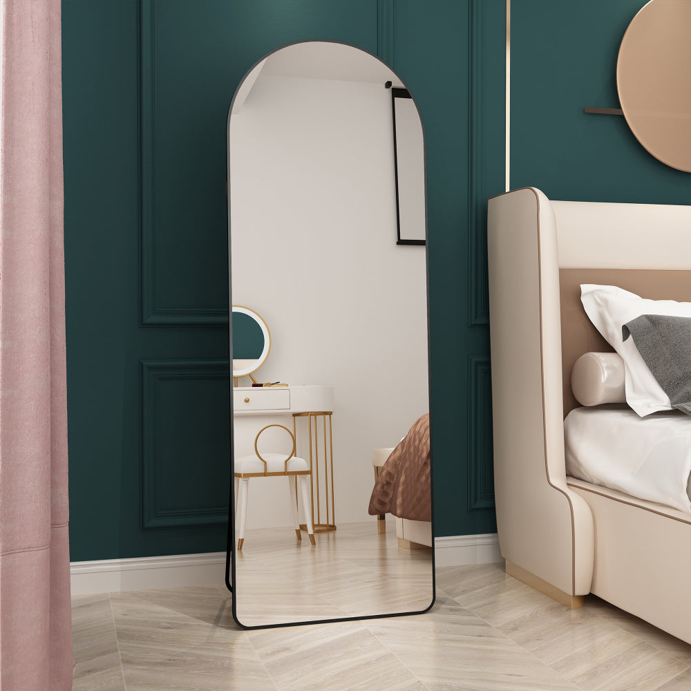 The 4st generation of floor mounted full length mirrors. Aluminum alloy metal frame arched wall mirror, bathroom makeup mirror, bedroom porch, clothing store, wall mounted. Black 65 "* 23" W1151125604
