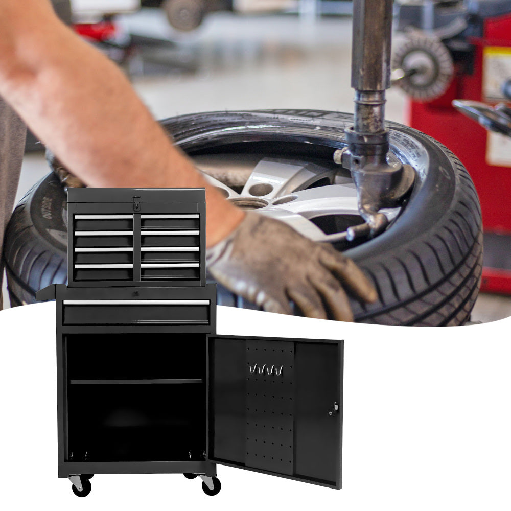 Rolling Tool Chest, 5-Drawer Tool Box Organizer w/Lockable Wheels & Sliding Drawers & Detachable Top & Adjustable Shelf, Tool Storage Cabinet for Garage Workshop(BLACK)