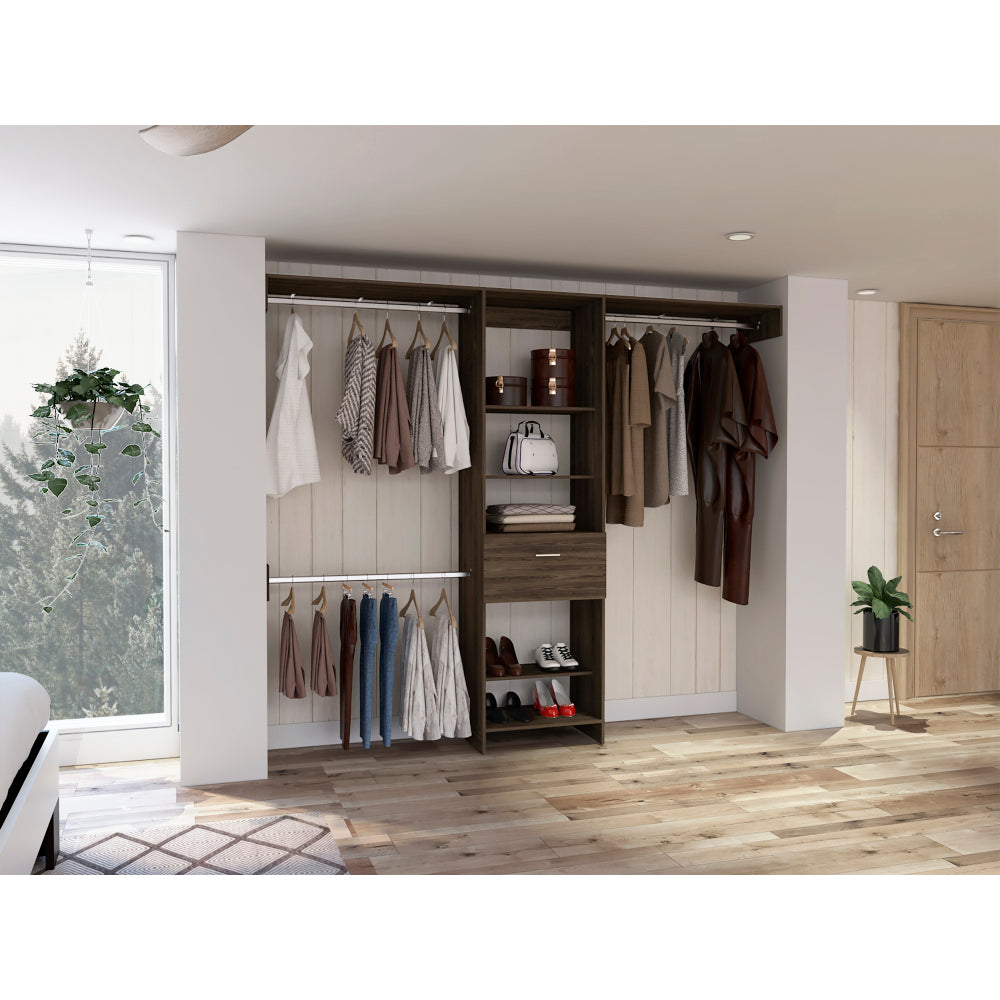 Calveston 1-Drawer 4-Shelf Closet System Dark Walnut