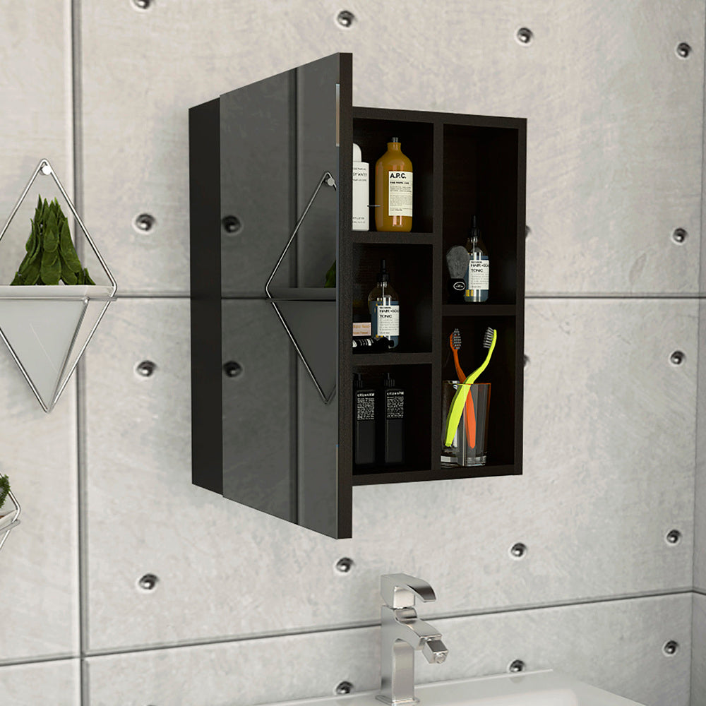 Whirlwind 1-Shelf Rectangle Medicine Cabinet  with Mirror Black Wengue