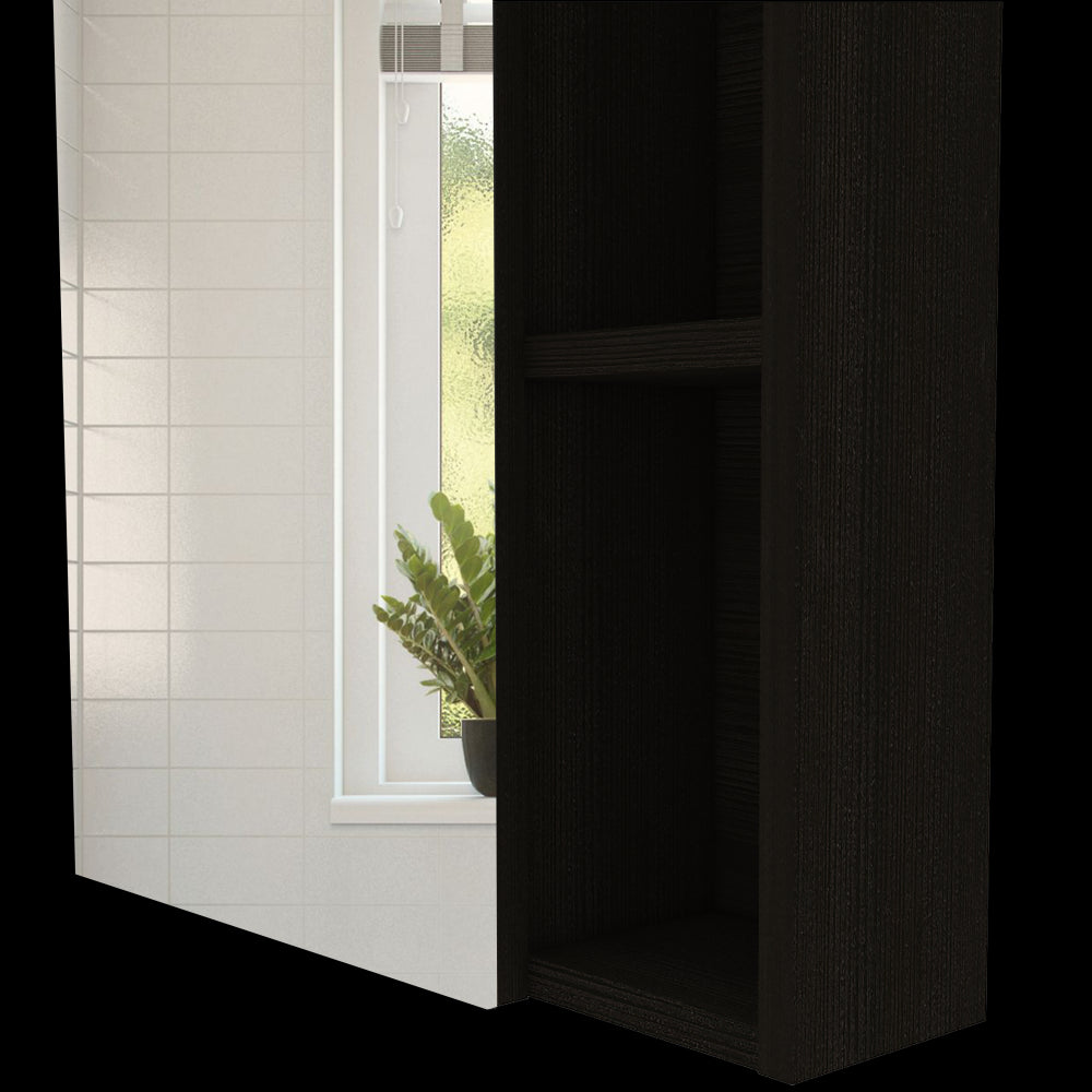 Whirlwind 1-Shelf Rectangle Medicine Cabinet  with Mirror Black Wengue