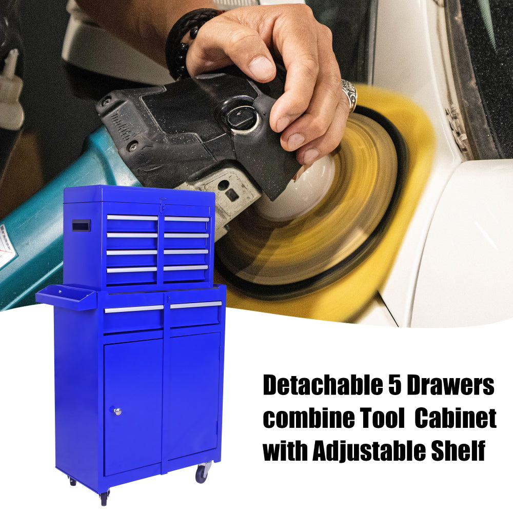 Rolling Tool Chest, 5-Drawer Tool Box Organizer w/Lockable Wheels & Sliding Drawers & Detachable Top & Adjustable Shelf, Tool Storage Cabinet for Garage Workshop(BLUE)