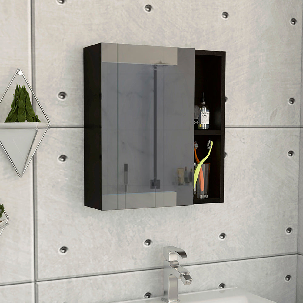 Whirlwind 1-Shelf Rectangle Medicine Cabinet  with Mirror Black Wengue