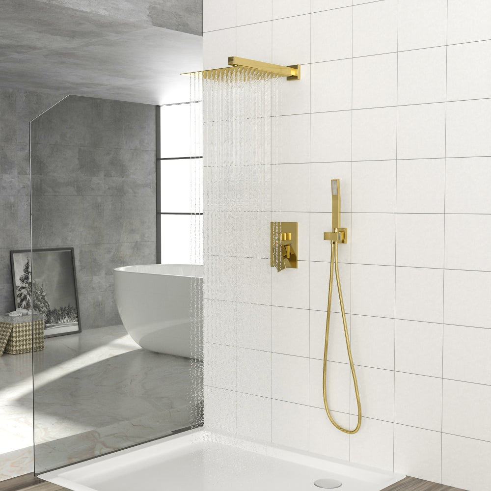 Dual Shower Head - 10 Inch Wall Mounted Square Shower System with Rough-in Valve,Matte black