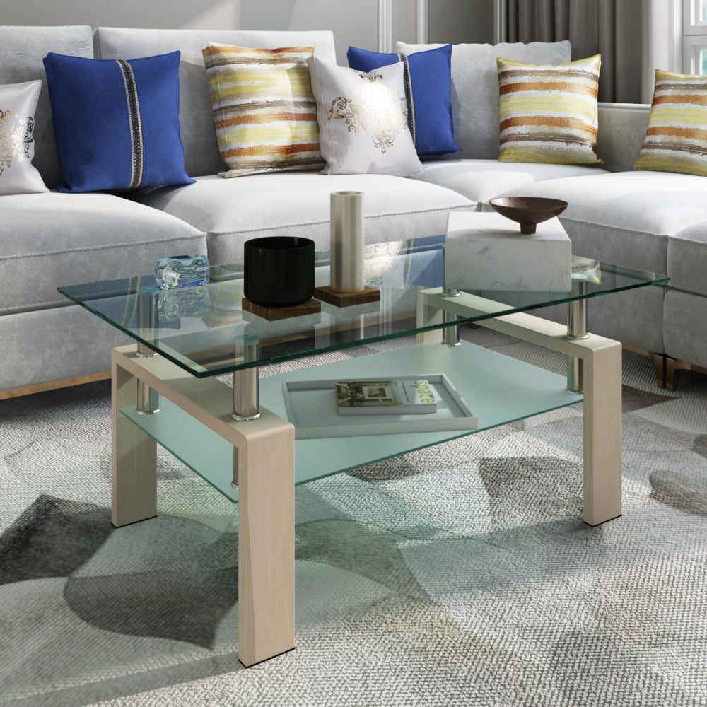 White Coffee Table, Clear Coffee Table, Modern Side Center Tables for Living Room, Living Room Furniture