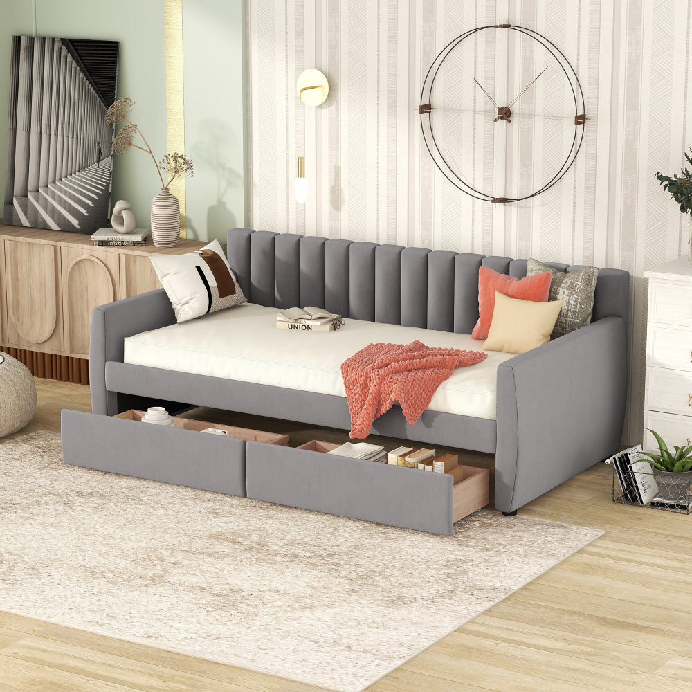 Full Size Upholstered daybed with Trundle and Wood Slat Support, Beige(Old SKU:LP000121AAA)