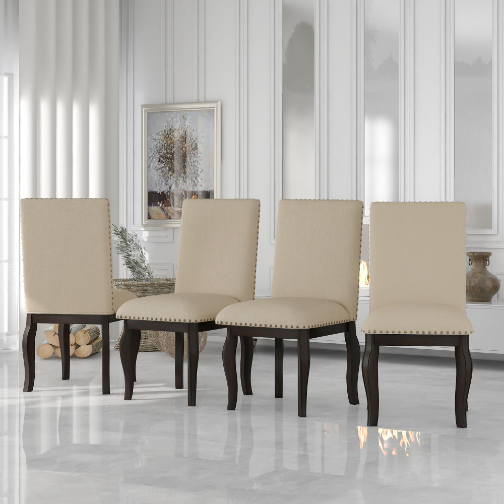 TREXM Set of 4 Dining chairs Wood Upholstered Fabirc Dining Room Chairs with Nailhead (Natural Wood Wash)