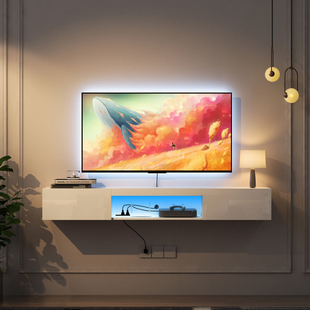 Floating TV Stand Wall Mounted with 16 Color LEDs,63" Modern TV Stand, Floating TV Cabinet Entertainment Center for 55 60 65 Inch TV,Black
