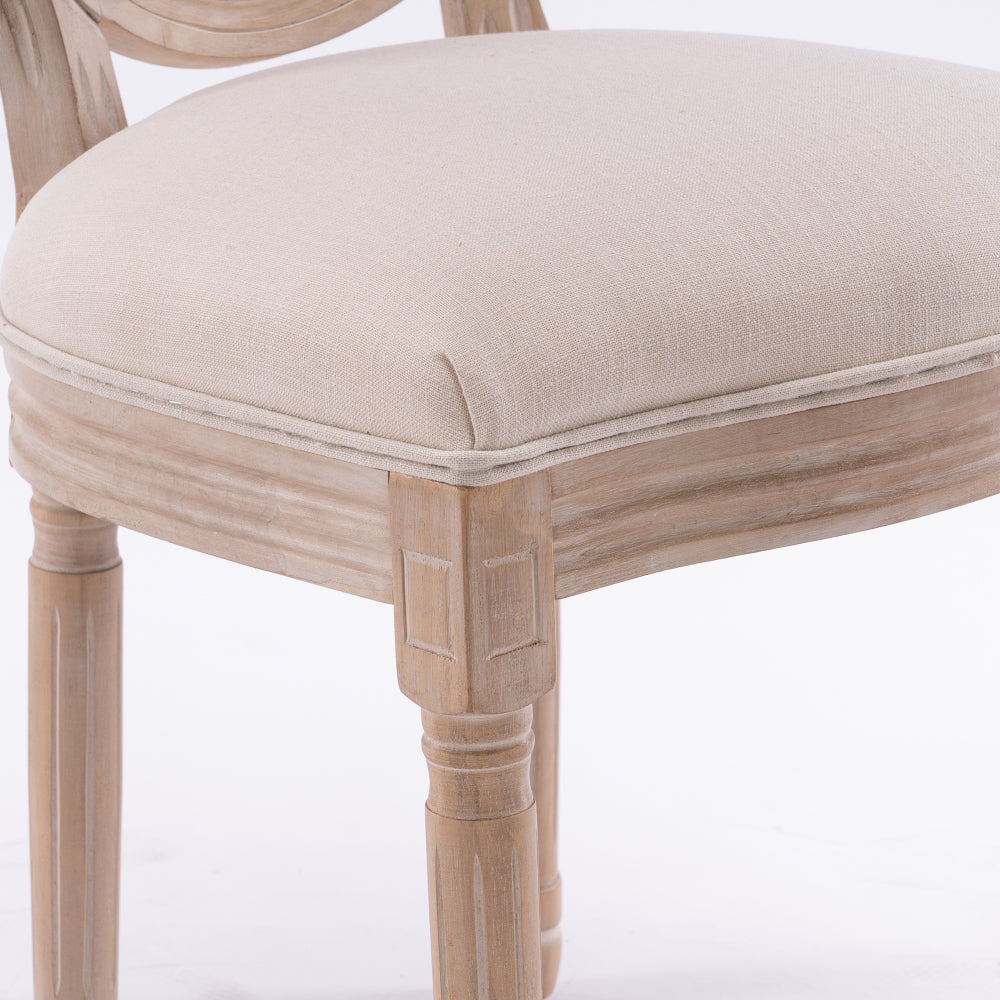 French Style Solid Wood Frame  Linen Fabric Rattan Back Dining Chair,Set of 2,Cream