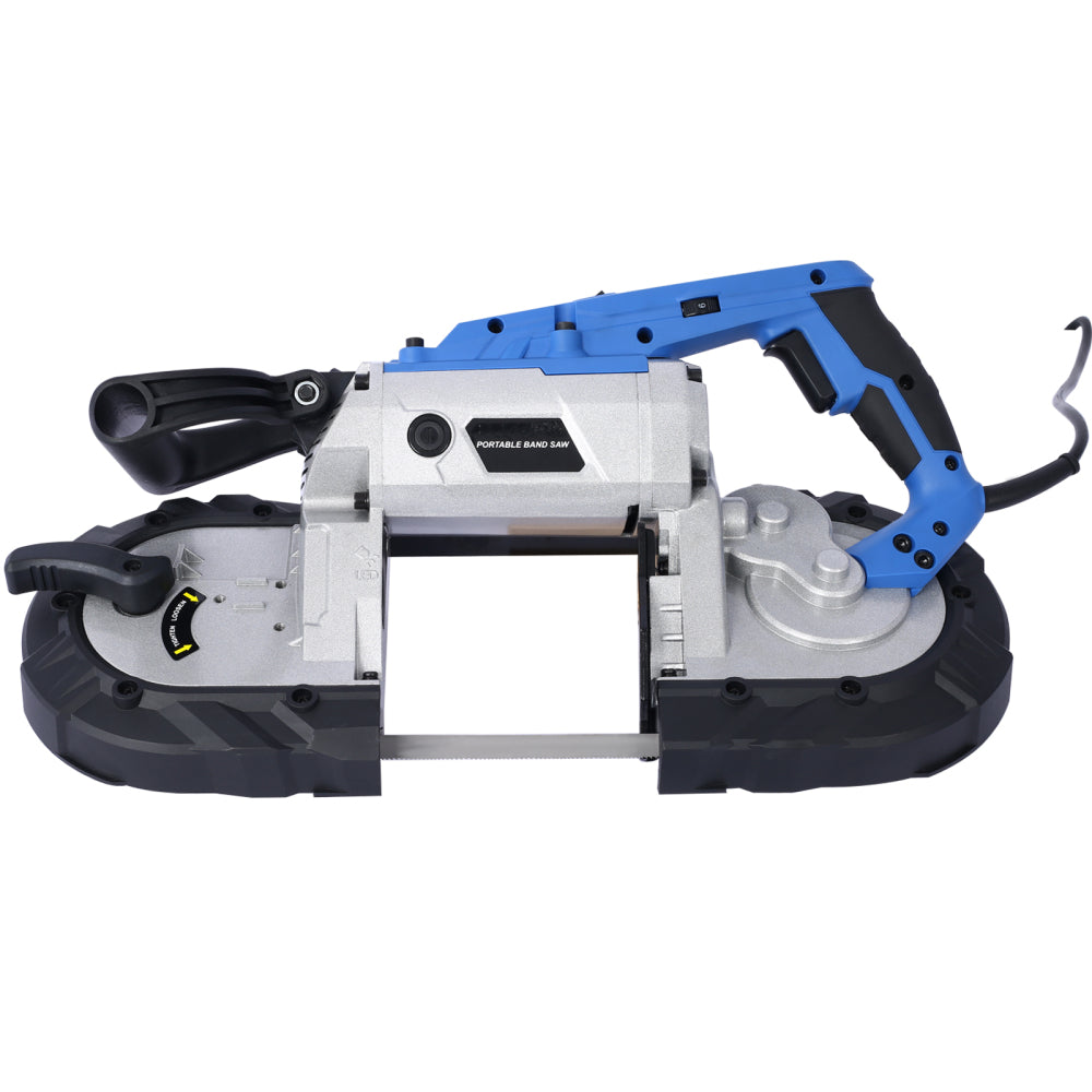 High-Performance Portable Band Saw with Removable Steel Base, 45°-90° Cutting, 10A 1100W Motor, 5-inch Depth Cut,
