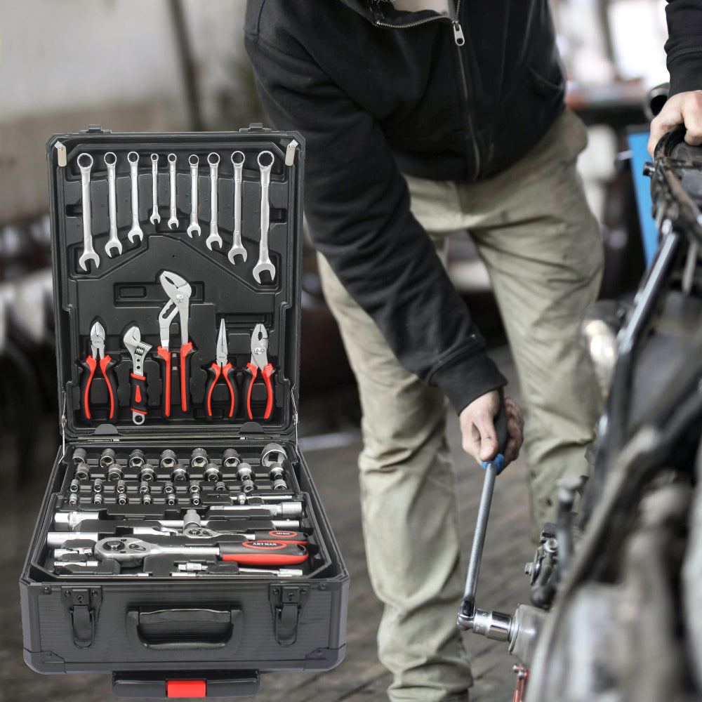 899pcs Home Repair Tool Set Kit, Toolbox Storage Case with 4 Drawers, General Household Tool Kit with Rolling Tool Box, Tool Set Kit for Maintenance, Garden, Homeowner, Handyman -Black