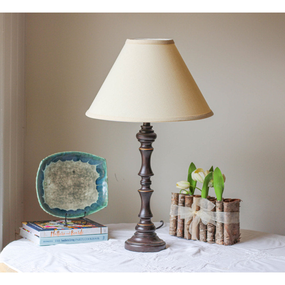 Deep Cone Hardback Lampshade with Washer Fitter, Beige Color Fabric Lampshade for Table Lamps, Natural Linen, 6" Top x 19" Bottom x 13" Height