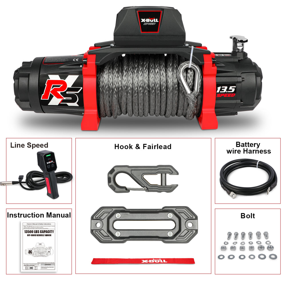 X-BULL Winch-13500 lb. Load Capacity Electric Winch -12V DC Power for Towing Truck Off Road, 2 in 1 Wireless Remote,13500 XRS Series