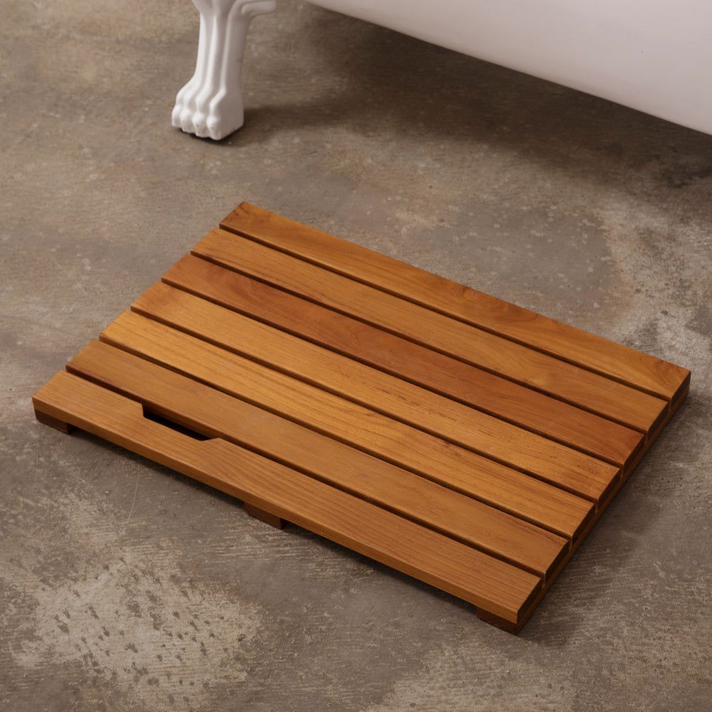 Solid Teak Wood Bathroom Shower Mat Bathroom Anti-Slip Mat for Bathroom, Outdoor "L23.6-W15.7"