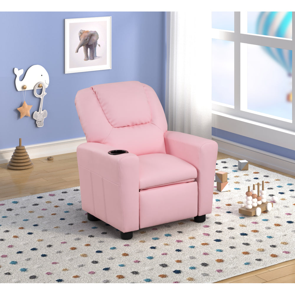 Marisa 23" Pink PU Leather Kids Recliner Chair with Cupholder