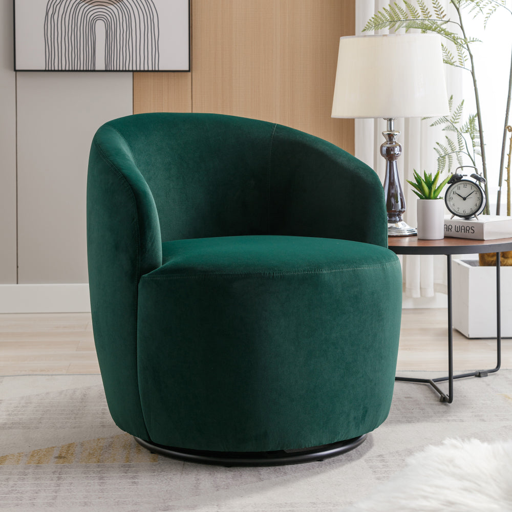 Teddy Fabric Swivel Accent Armchair Barrel Chair With Black Powder Coating Metal Ring,Ivory White