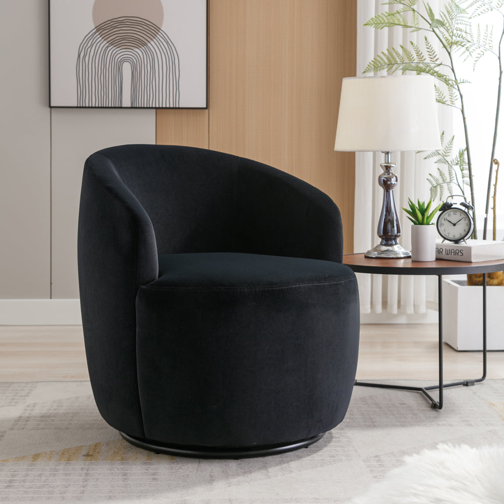 Teddy Fabric Swivel Accent Armchair Barrel Chair With Black Powder Coating Metal Ring,Ivory White