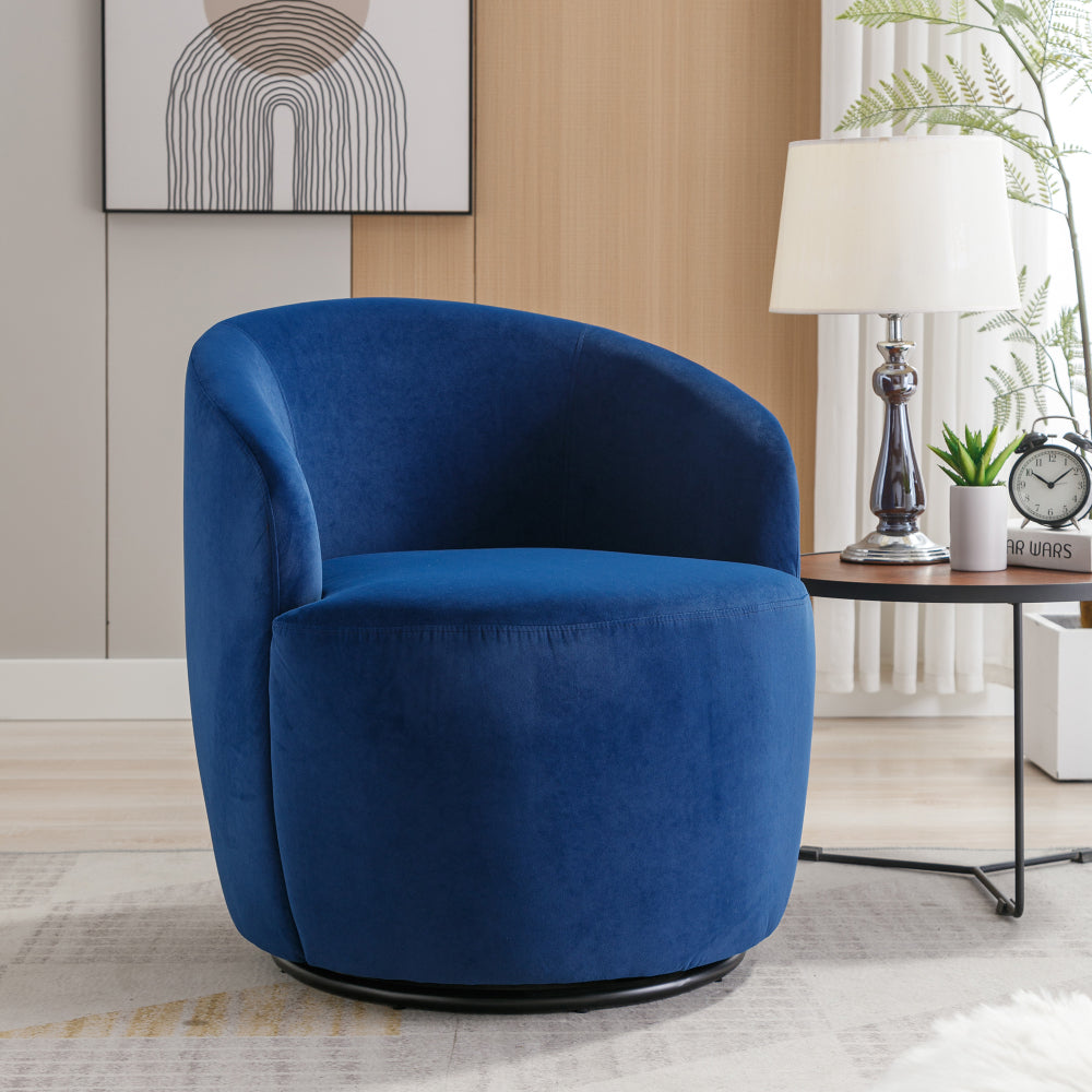 Teddy Fabric Swivel Accent Armchair Barrel Chair With Black Powder Coating Metal Ring,Ivory White