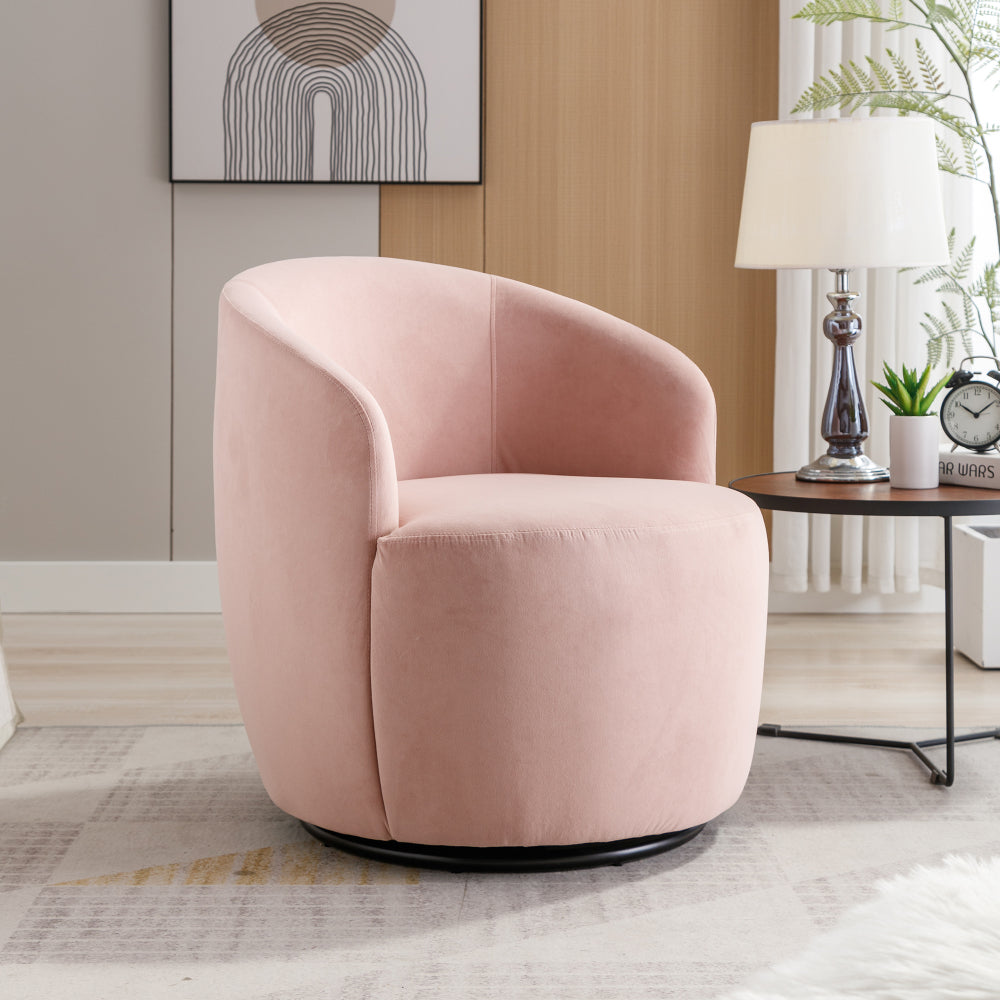 Teddy Fabric Swivel Accent Armchair Barrel Chair With Black Powder Coating Metal Ring,Ivory White