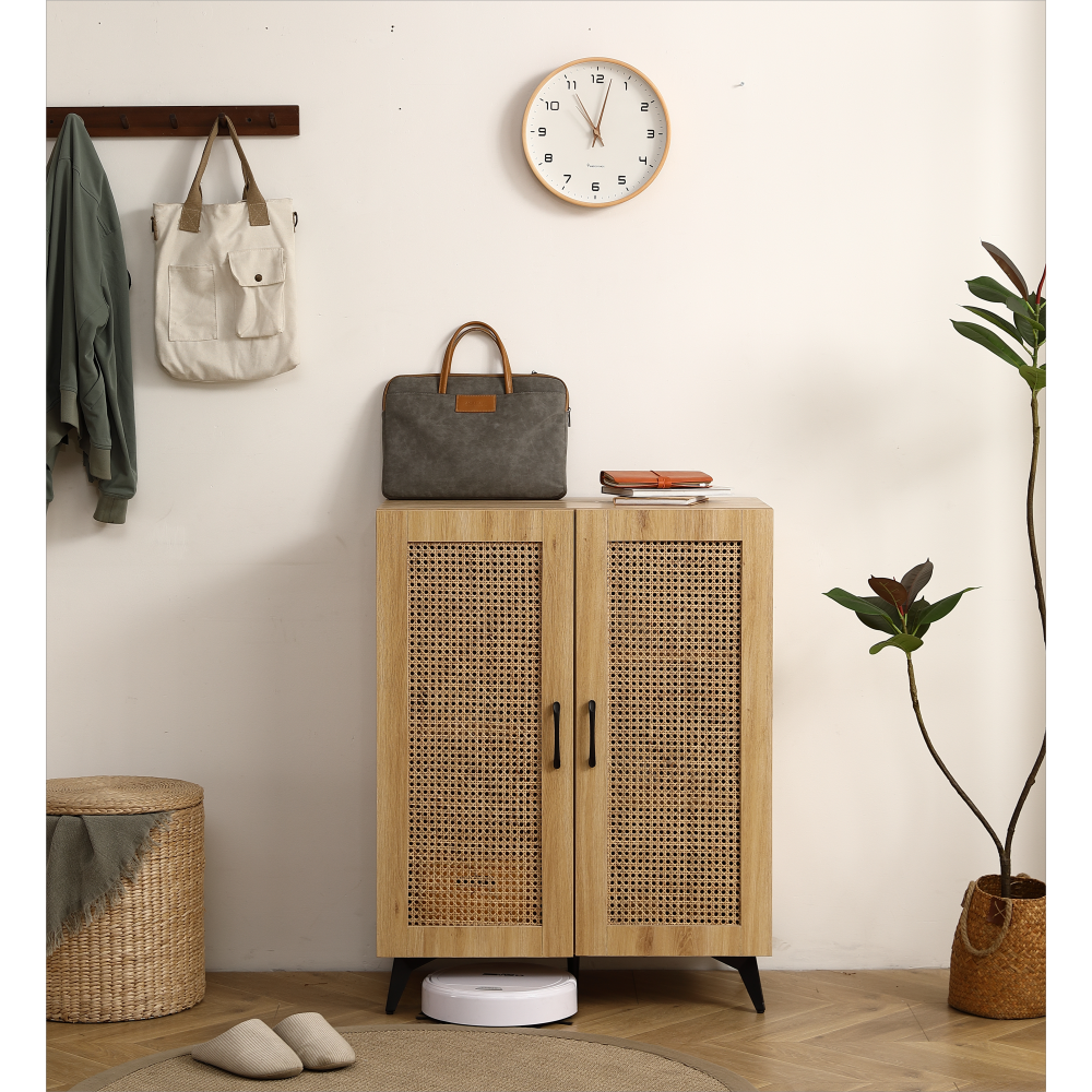 Natural Rattan Storage Cabinet Double-Door Shoe Cabinet with Large Storage Space and Durable Structure 29.5inch
