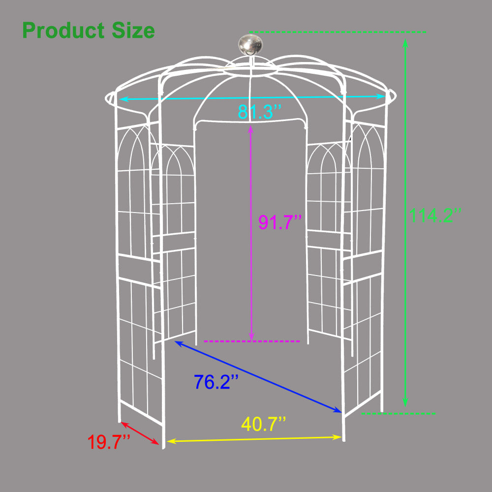 Metal Garden Arch Iron Garden Arbors Gazebo Dia 81.3'' x 114.2'' High Birdcage Shape Pergola Pavilion for Wedding Ceremony Cream White
