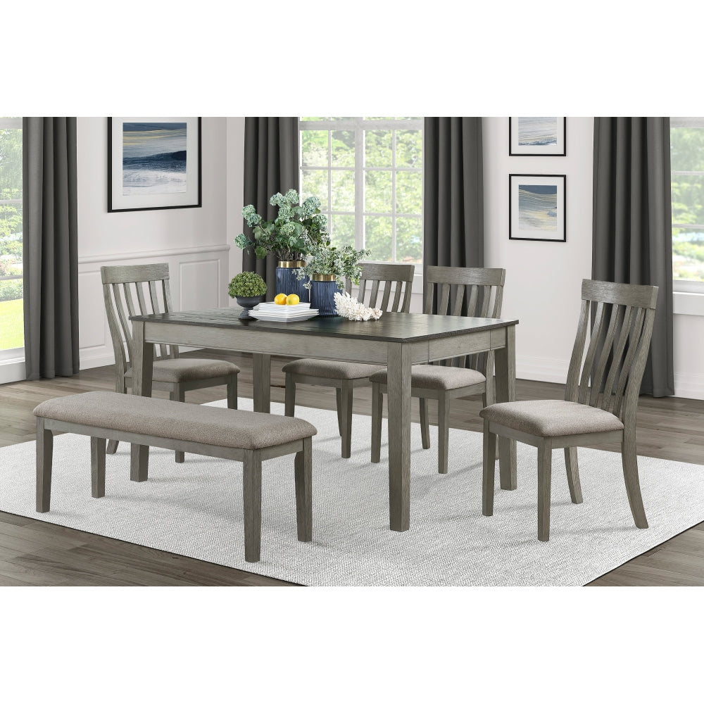 Fabric Upholstered Seat 1pc Bench Wire Brushed Light Gray Finish Wooden Frame Dining Room Furniture