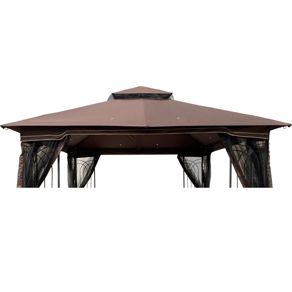 13x10 Ft Patio Double Roof Gazebo Replacement Canopy Top Fabric,Brown
