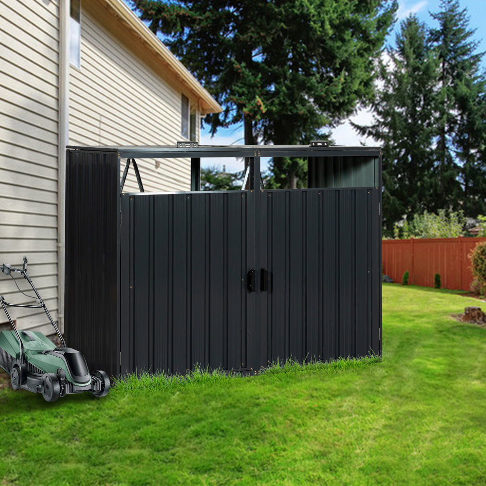 Garbage Bin Shed Stores 3 Trash Cans Metal Outdoor Bin Shed for Garbage Storage,Stainless Galvanized Steel, Bin Shed for Garden Yard Lawn,Grey