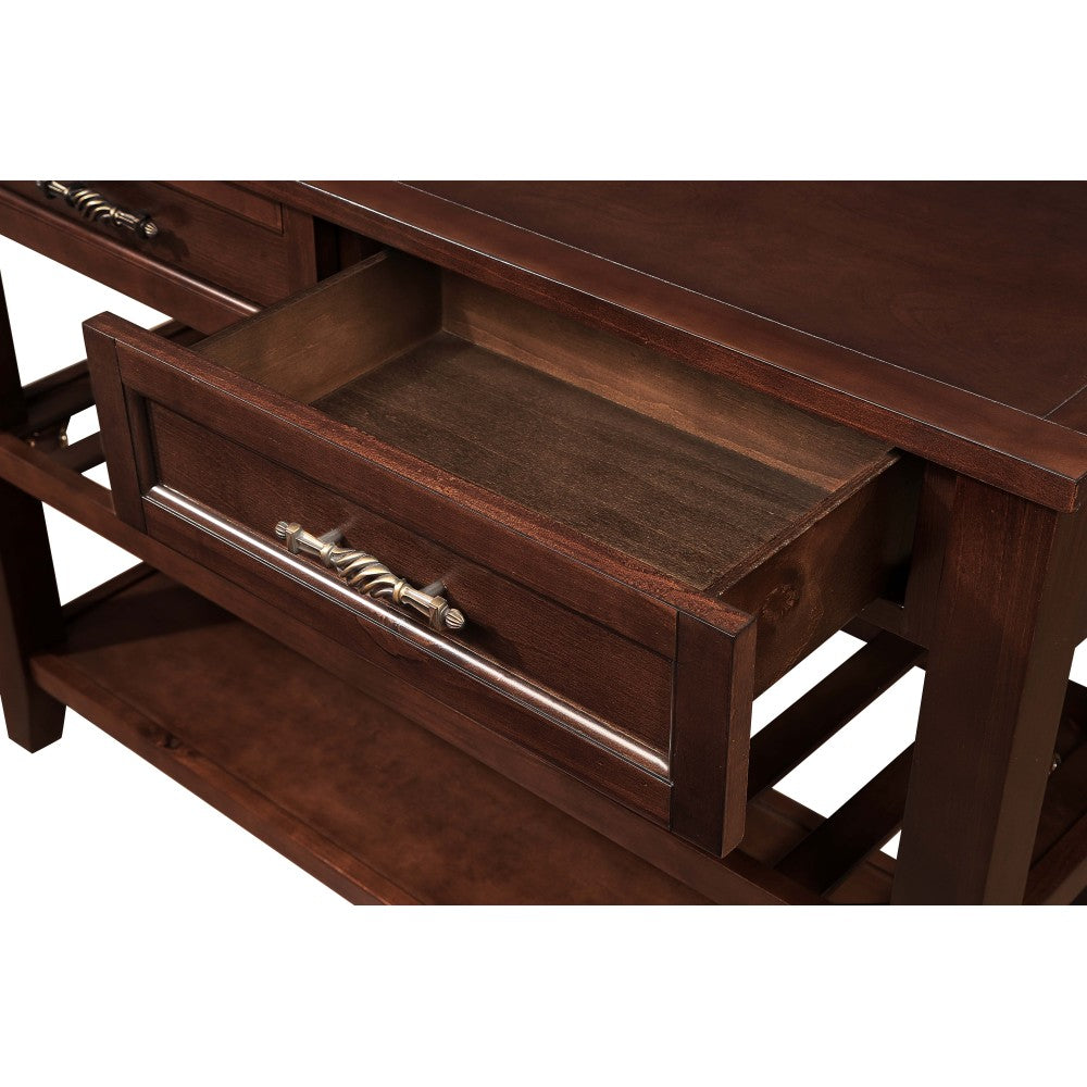 Console Sofa Table with 2 Storage Drawers and 2 Tiers Shelves, Mid-Century Style 42'' Solid Wood Buffet Sideboard for Living Room Furniture Kitchen Dining Room Entryway Hallway, Espresso