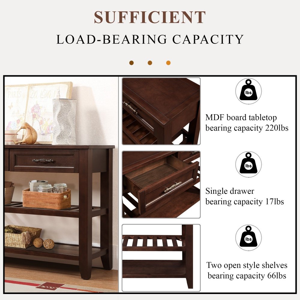 Console Sofa Table with 2 Storage Drawers and 2 Tiers Shelves, Mid-Century Style 42'' Solid Wood Buffet Sideboard for Living Room Furniture Kitchen Dining Room Entryway Hallway, Espresso