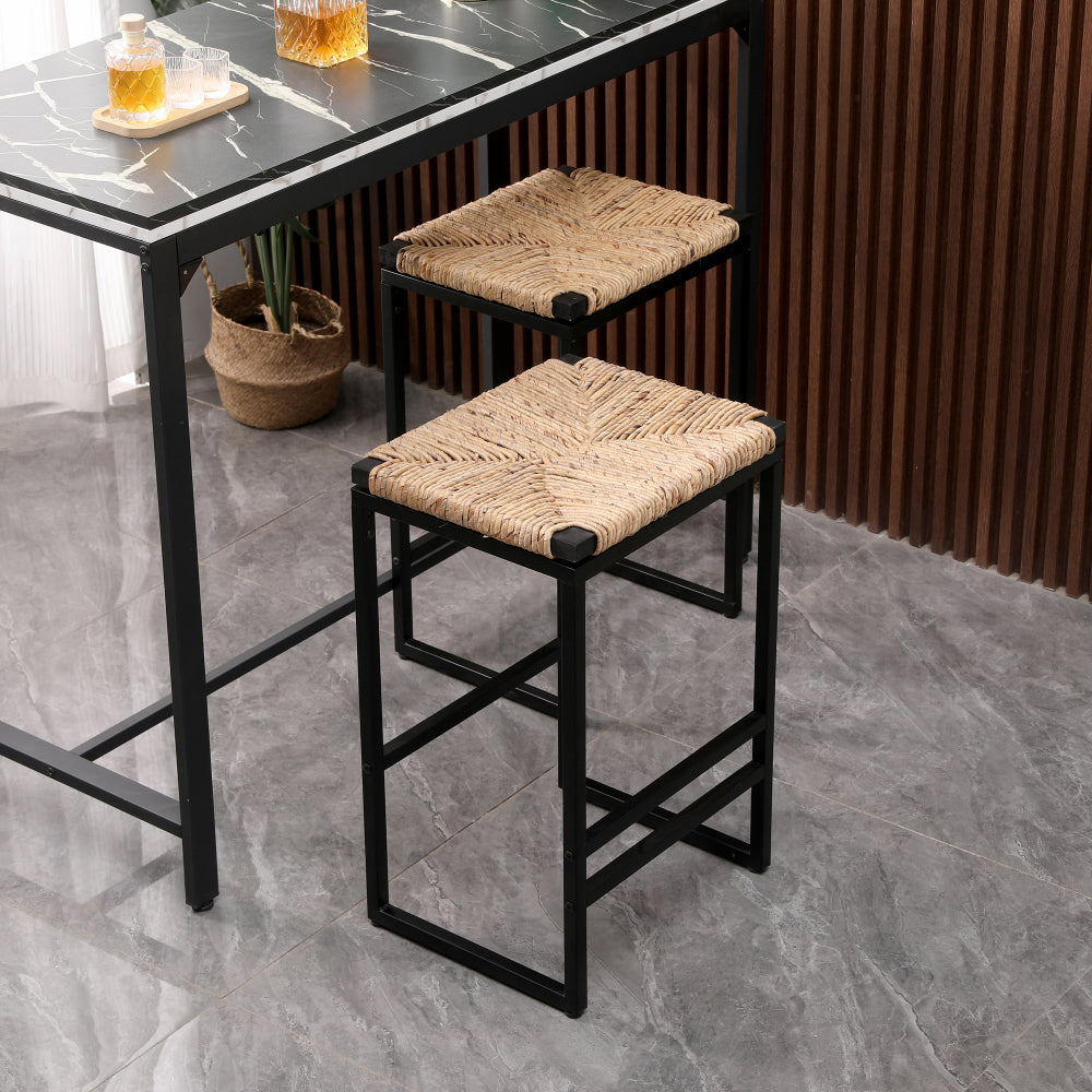 Set of 2 Bar Stools with Back  Paper Rope Woven Counter Height Dining Chairs for Kitchen, Home (Paper Rope with Back)