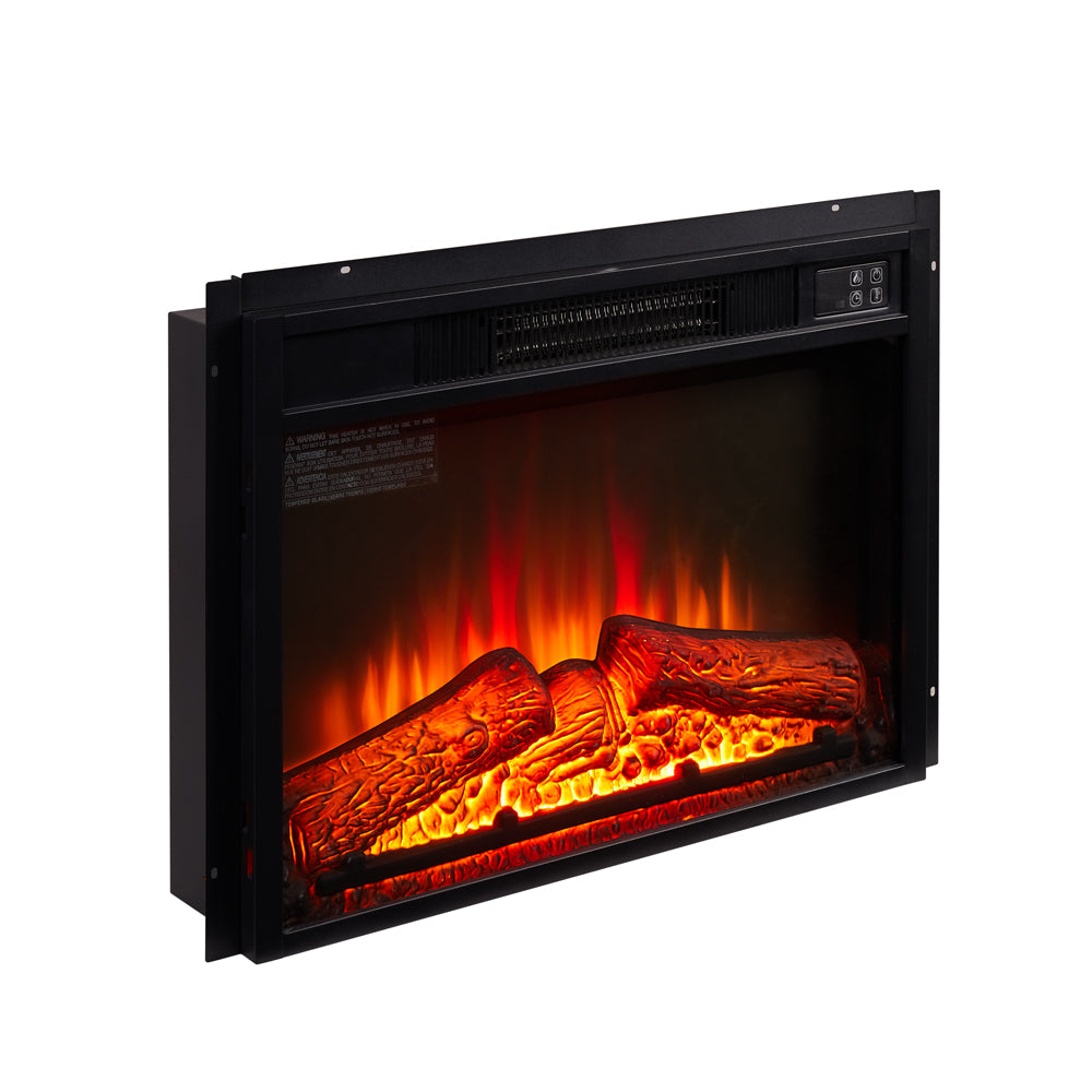 Electric Fireplace Insert 23" 1400W 120V ,Equipped with remote control, ultra thin heater with log set & realistic flame - BLACK
