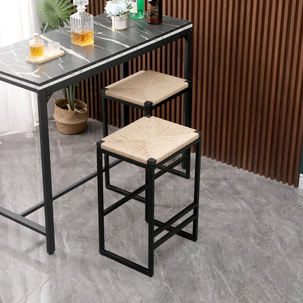 Set of 2 Bar Stools with Back  Paper Rope Woven Counter Height Dining Chairs for Kitchen, Home (Paper Rope with Back)