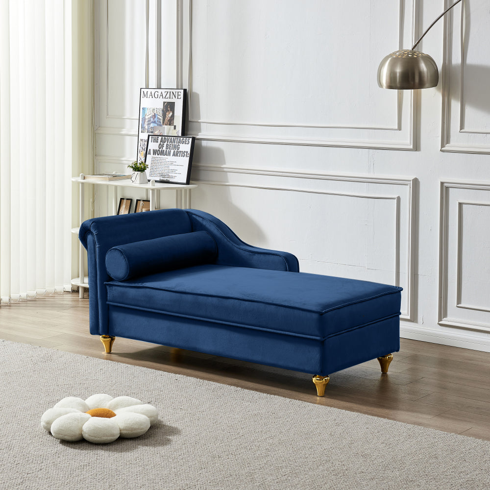 Modern Upholstery Chaise Lounge Chair with Storage Velvet (Beige)