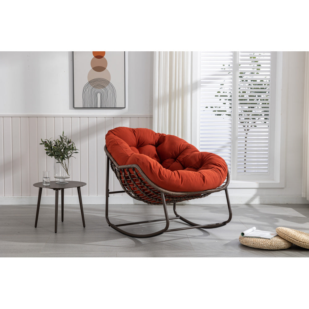 Outdoor Rattan Rocking Chair,Padded Cushion Rocker Recliner Chair Outdoor for Front Porch, Living Room, Patio, Garden, Orange