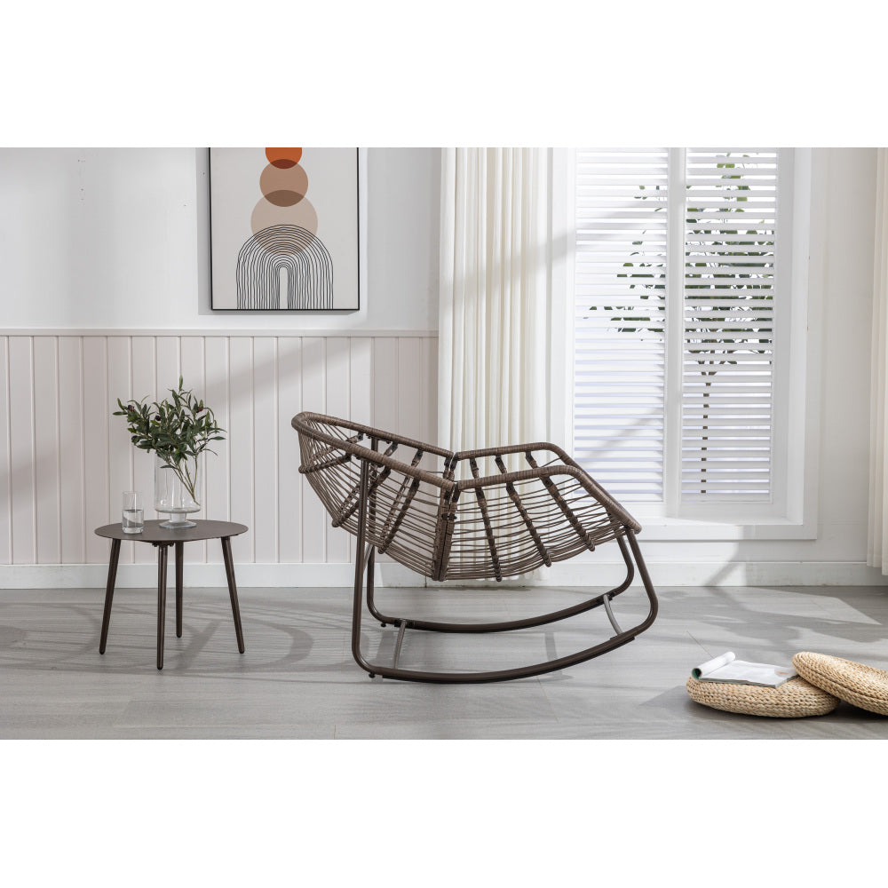 Outdoor Rattan Rocking Chair,Padded Cushion Rocker Recliner Chair Outdoor for Front Porch, Living Room, Patio, Garden, Grey