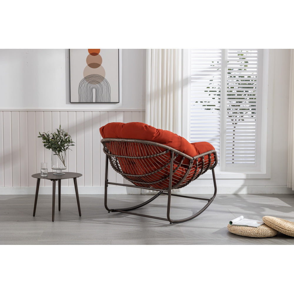 Outdoor Rattan Rocking Chair,Padded Cushion Rocker Recliner Chair Outdoor for Front Porch, Living Room, Patio, Garden, Orange