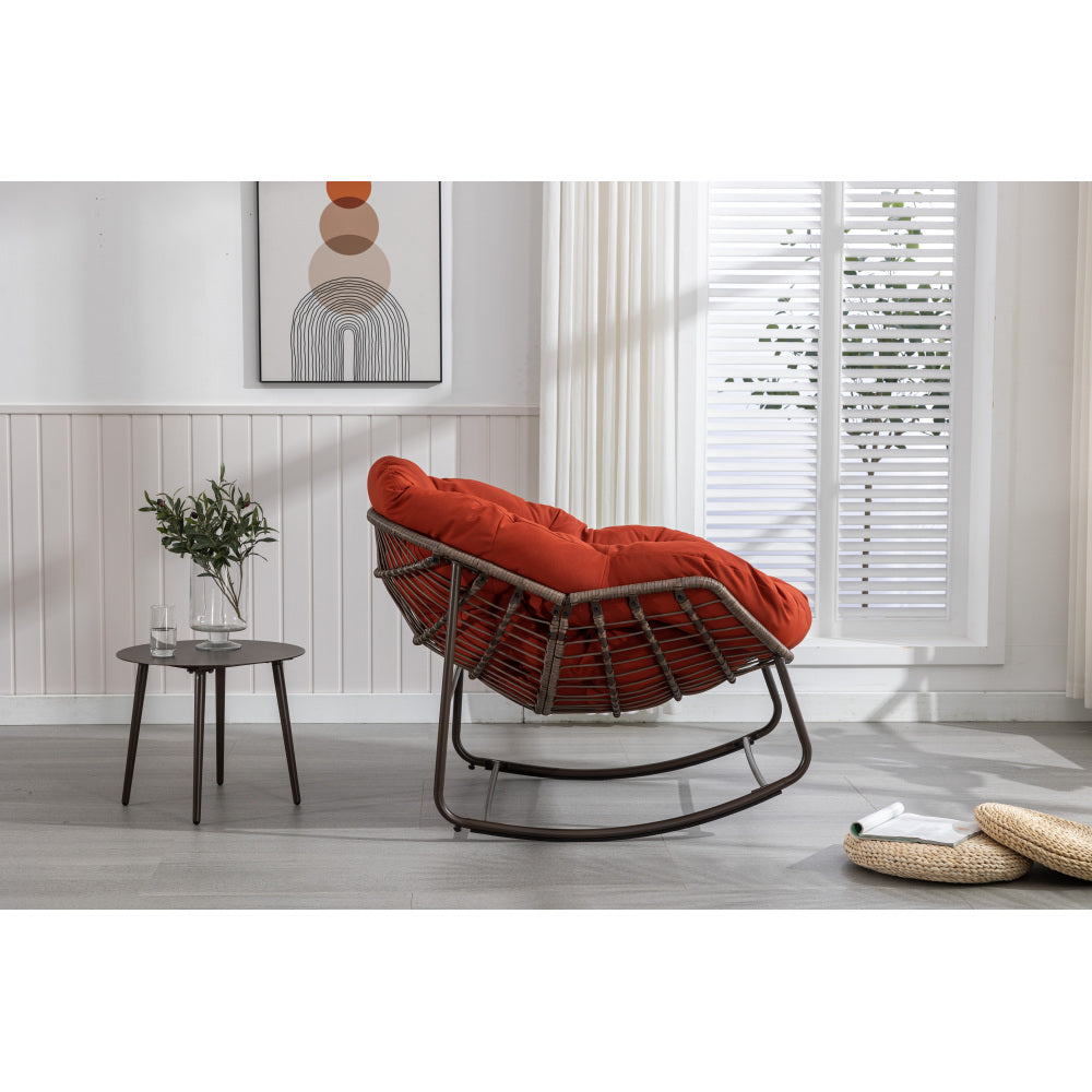 Outdoor Rattan Rocking Chair,Padded Cushion Rocker Recliner Chair Outdoor for Front Porch, Living Room, Patio, Garden, Orange