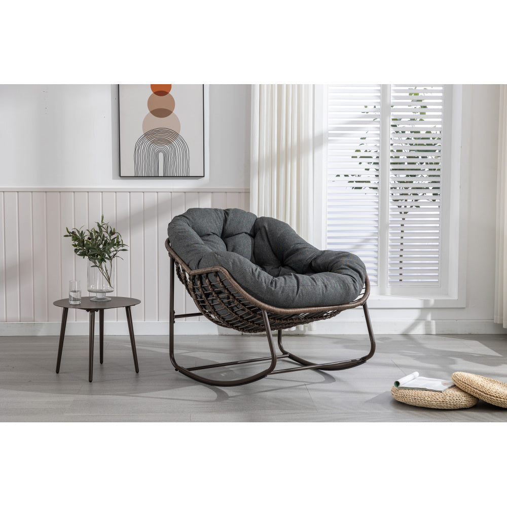 Outdoor Rattan Rocking Chair,Padded Cushion Rocker Recliner Chair Outdoor for Front Porch, Living Room, Patio, Garden, Grey