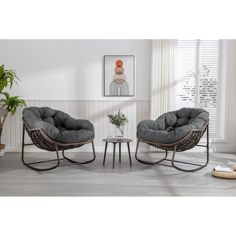Outdoor Rattan Rocking Chair,Padded Cushion Rocker Recliner Chair Outdoor for Front Porch, Living Room, Patio, Garden, Grey