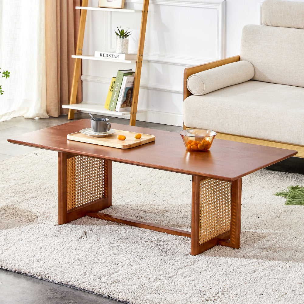 Chinese style log wind Imitation rattan tea table rectangular solid wood coffee  table small family living room tea table