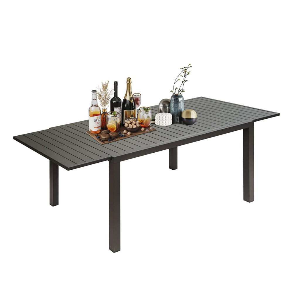 Large Extendable Patio Dining Table, Aluminum Metal Indoor Outdoor 53"- 106" Adjustable for 6-8 Person Rectangular Table for Porch Backyard Balcony Garden (Dark-Brown,1 Table)