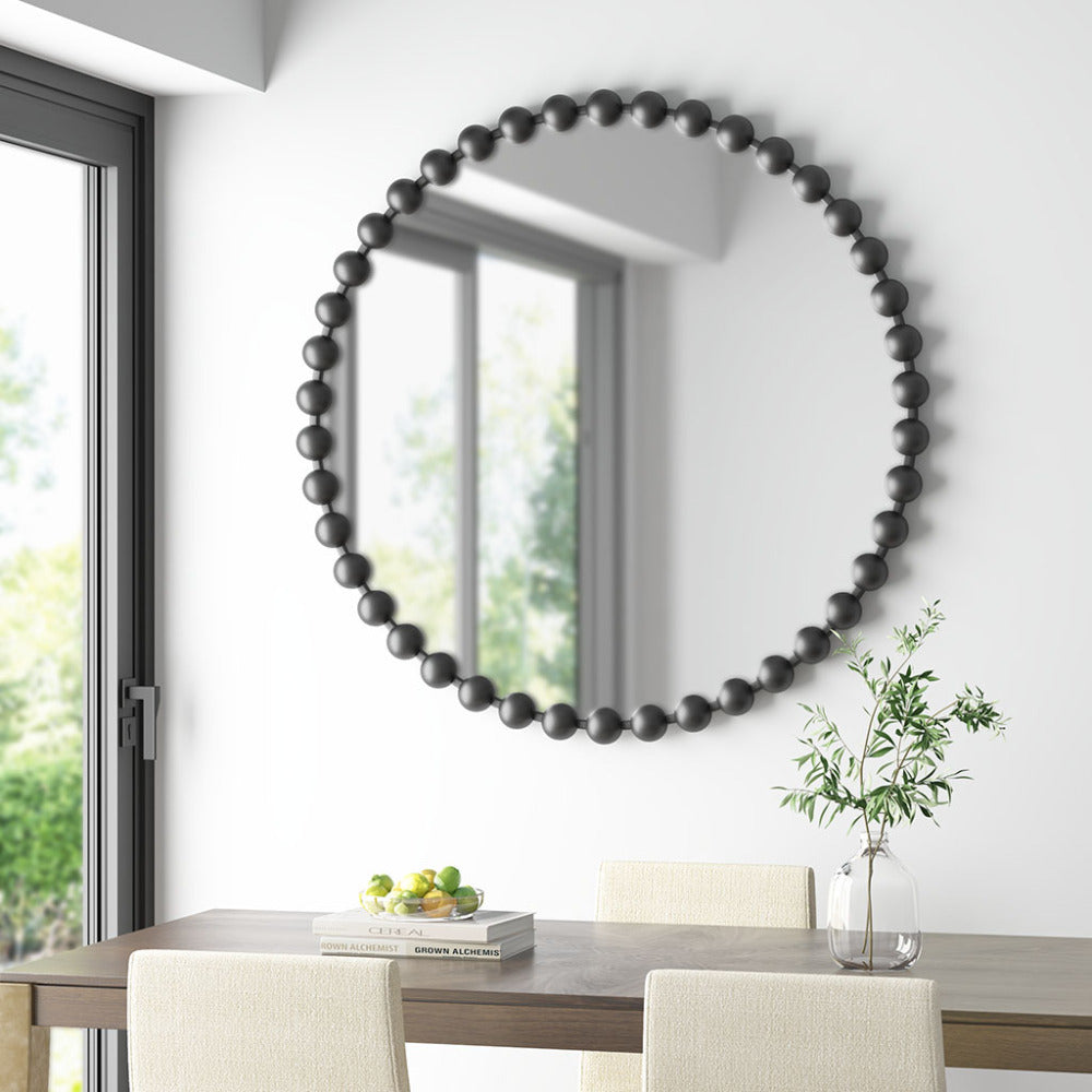 Beaded Round Wall Mirror 27"D