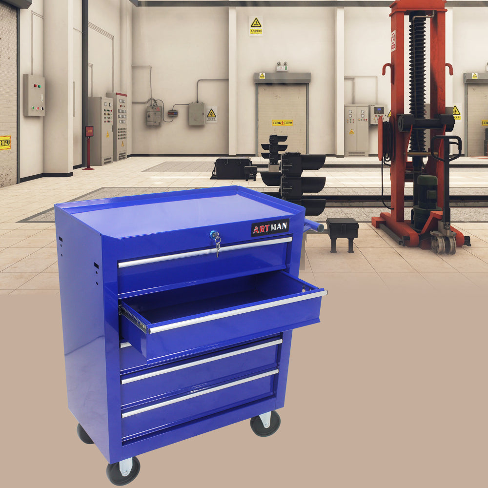 5 Drawer Tool Chest, Tool Storage Cabinet for Garage Storage with 4 Wheels and Locking System, BLUE