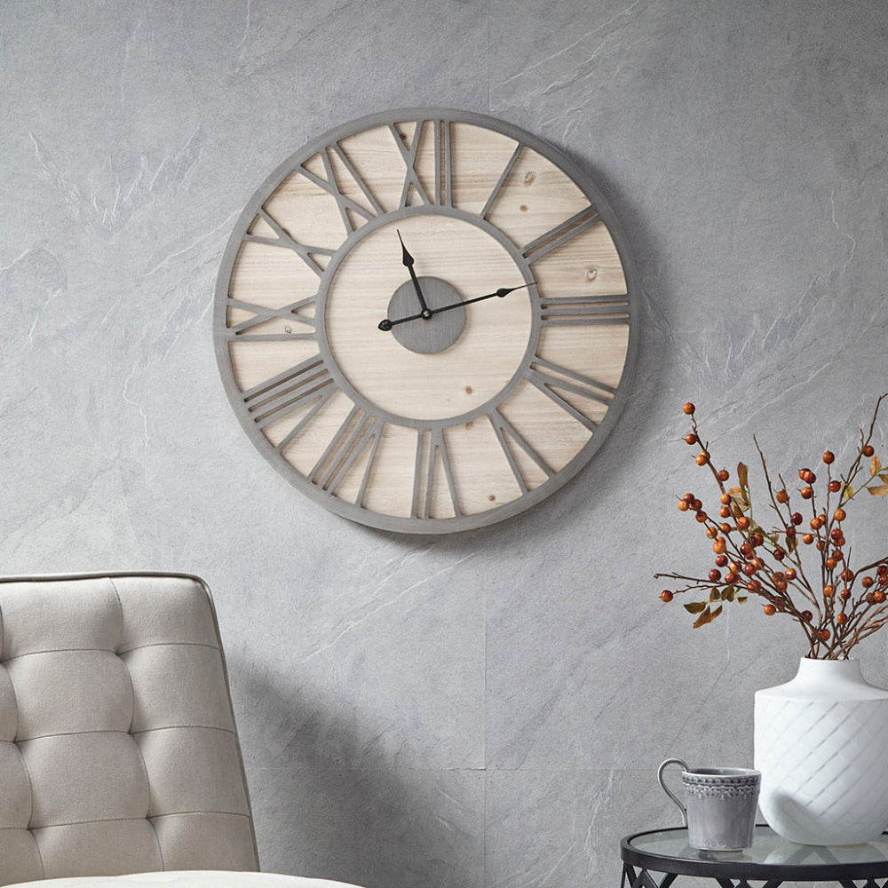23.6" Wood Wall Clock Natural/Grey See below