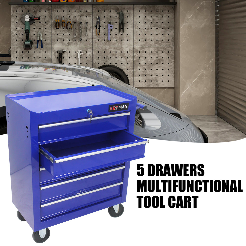 5 Drawer Tool Chest, Tool Storage Cabinet for Garage Storage with 4 Wheels and Locking System, BLUE