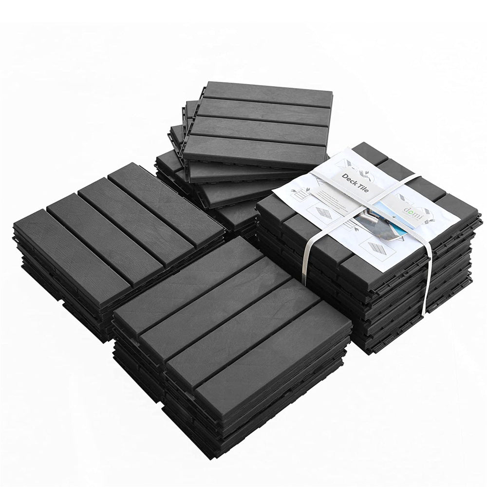 Patio Interlocking Deck Tiles, 12"x12" Square Composite Decking Tiles, Four Slat Plastic Outdoor Flooring Tile All Weather for Balcony Porch Backyard, (Brown, Pack of 36)