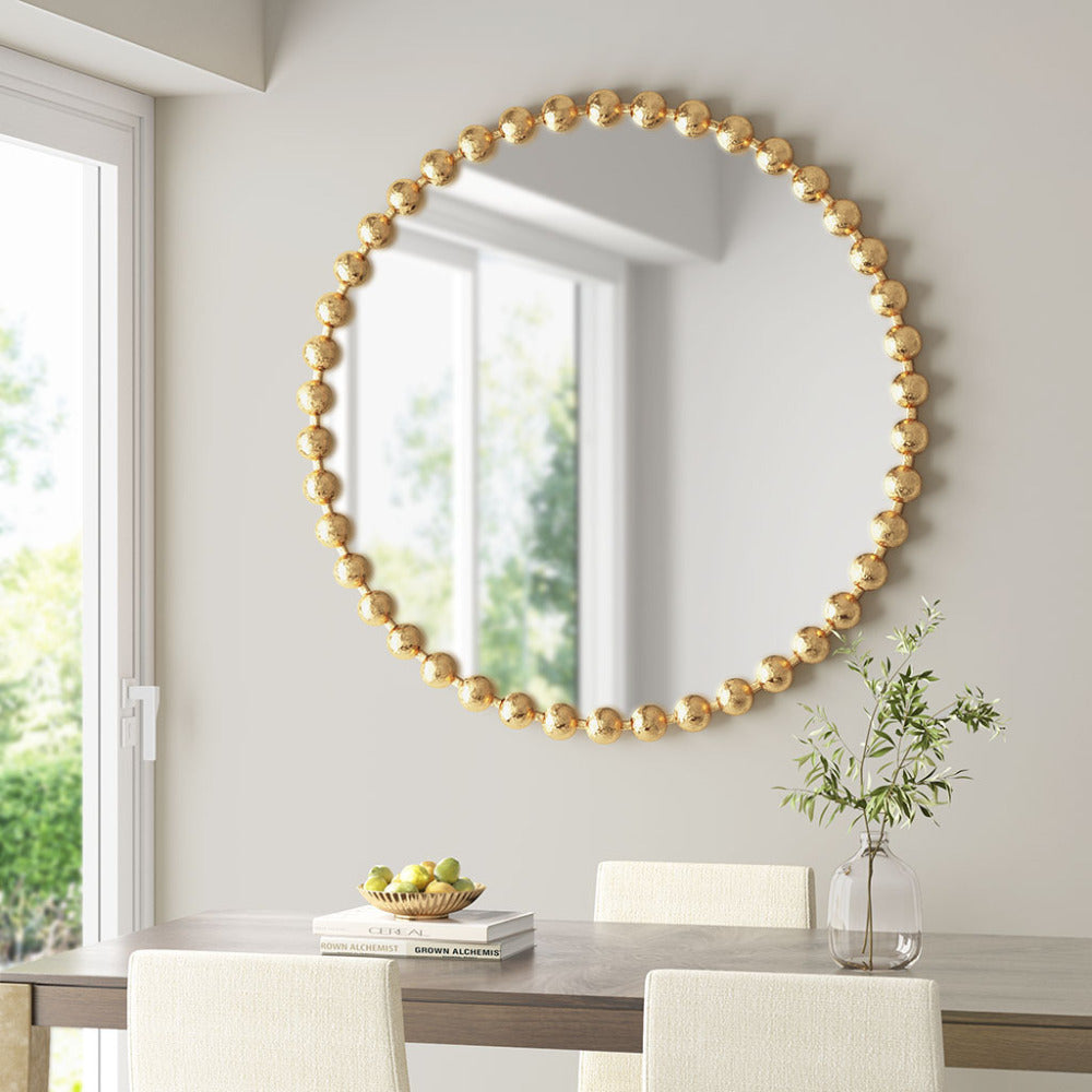Beaded Round Wall Mirror 27"D