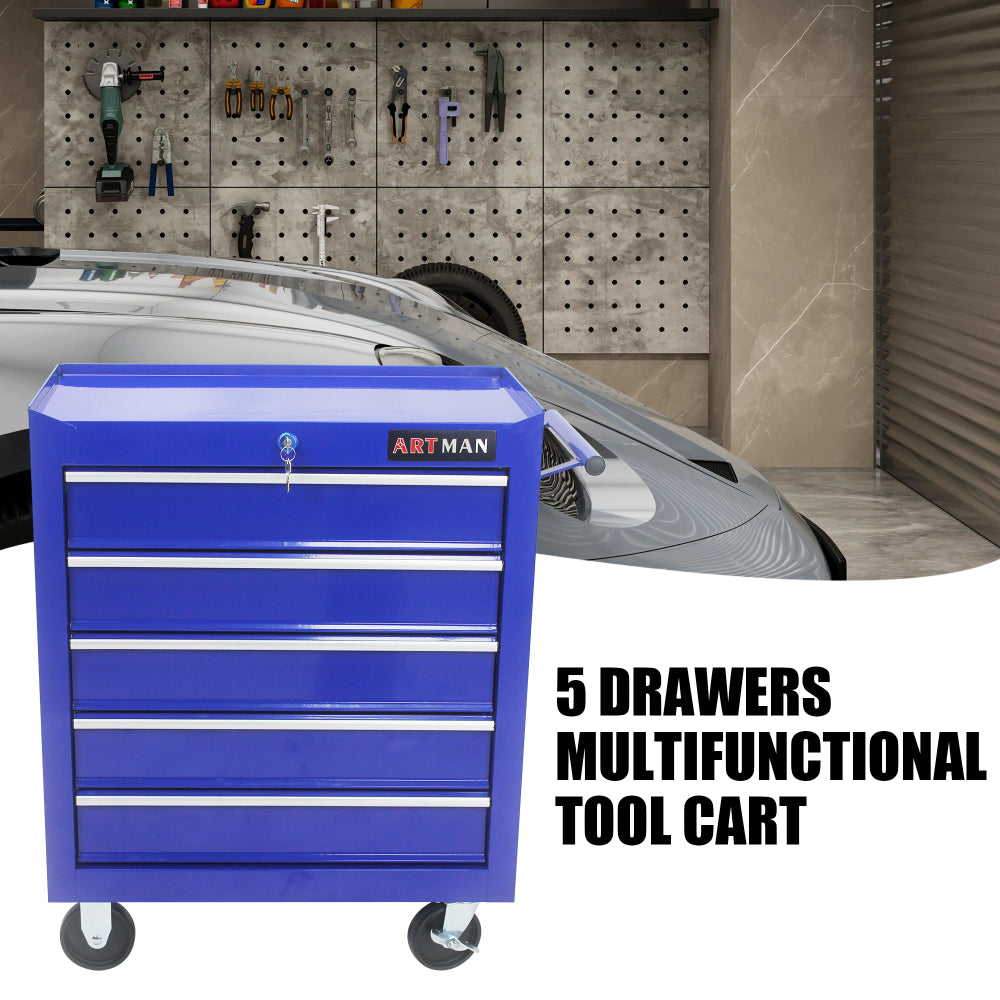 5 Drawer Tool Chest, Tool Storage Cabinet for Garage Storage with 4 Wheels and Locking System, BLUE