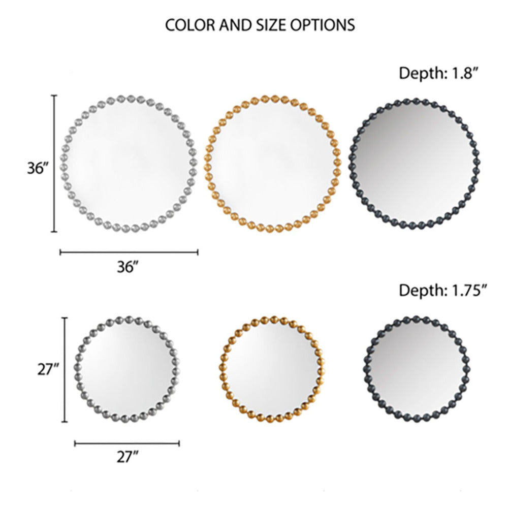 Beaded Round Wall Mirror 27"D